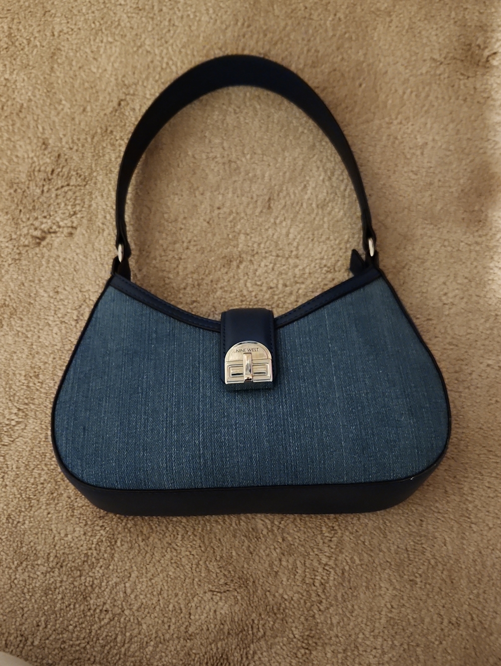Nine Weat Denim Blue Shoulder Bag with Silver Lock